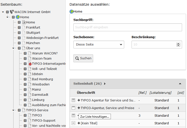Datensatz einfügen - Auswahl