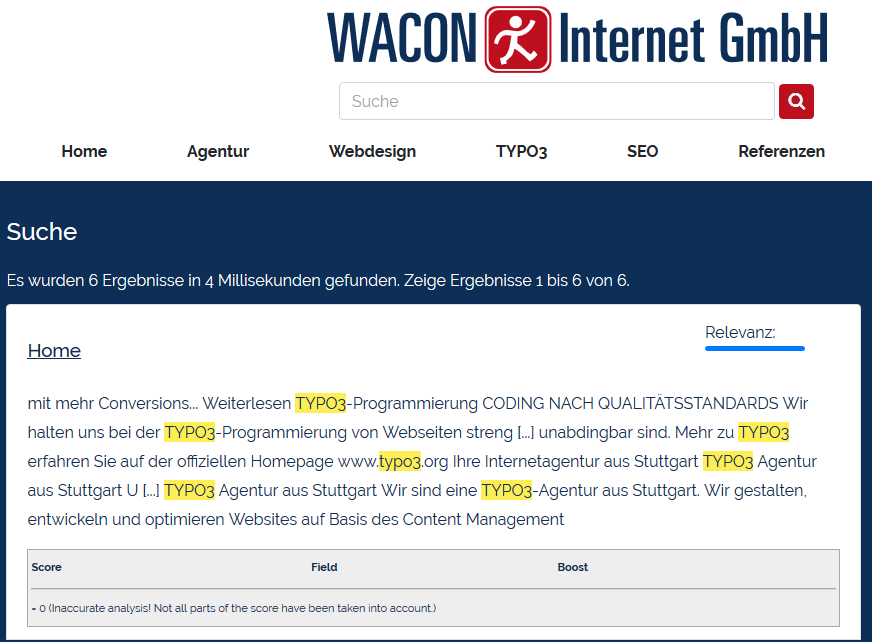 Solr-Suche auf der AMP-Version von Birdy.net