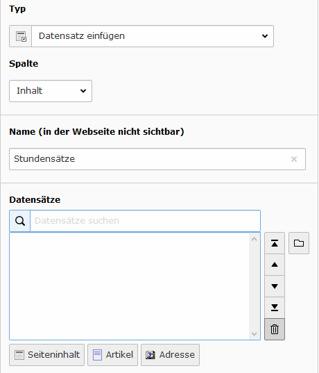 TYPO3 Inhaltselement - Datensatz Einfügen