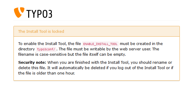 Install Tool TYPO3 is locked, ENABLE_INSTALL_TOOL Datei anlegen