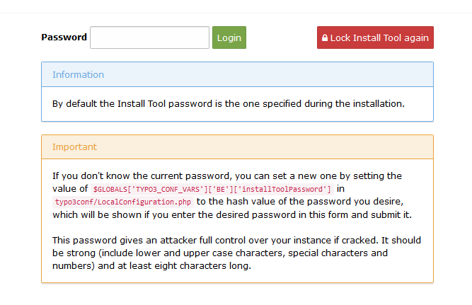 TYPO3 Install Tool Passwort eingeben