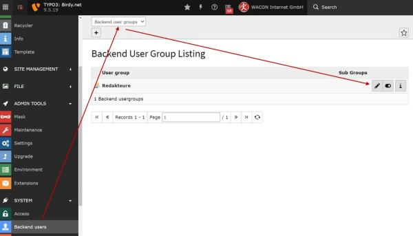 Screenshot: Edit user group