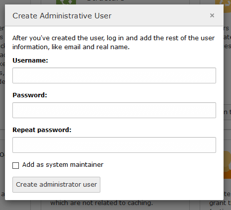Benutzername und Passwort für einen neuen Adminsitrator in TYPO3 eingeben