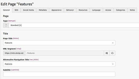 General-Registerlasche unter Seiteneigenschaften