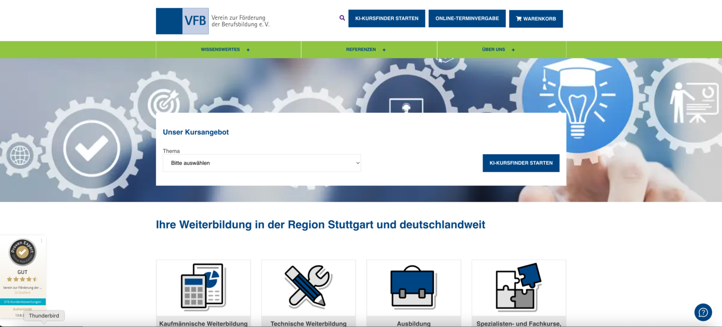 Screenshot der Startseite www.vfb-weiterbildung.de
