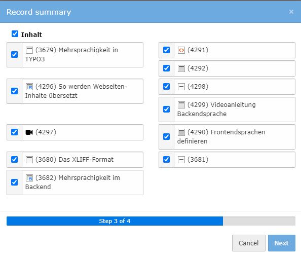 Schritt 5: Auswahl Contentelemente