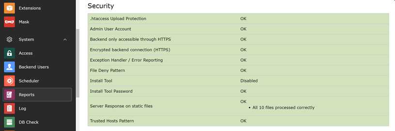 Security Bereich im unter Logs im TYPO3-Backend