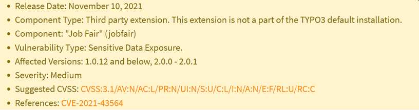 Beispiel-Infos zu einem Security-Patch