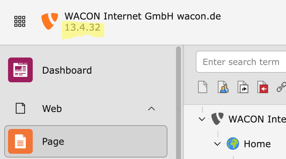 Zeigt die Stelle im TYPO3 Backend, an der man die Versionsnummer findet