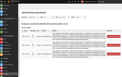 Protokollmeldungen im TYPO3 Backend