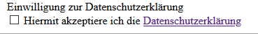Einwilligung zur Datenschutzerklärung