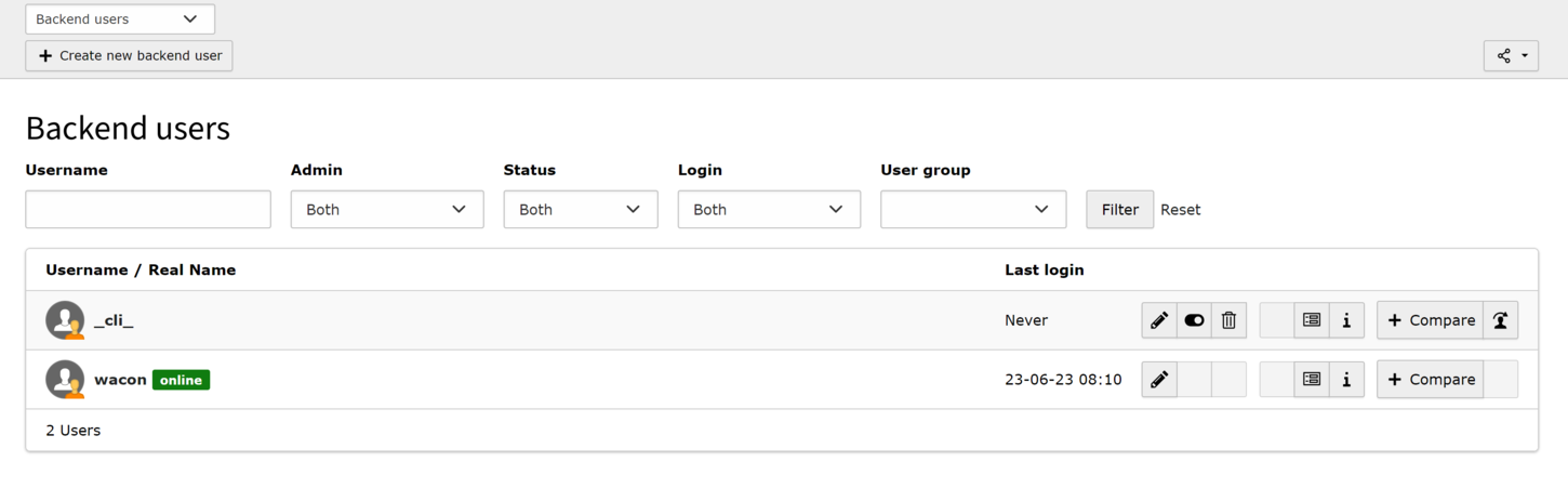 Das Backend-Users Modul im TYPO3 Backend