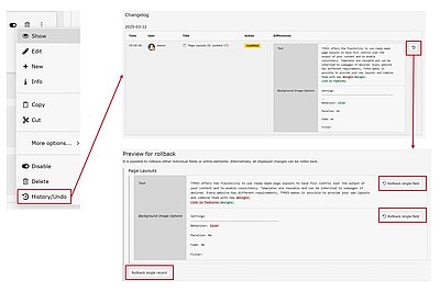 Undo-Funktion auf Inhaltselementen