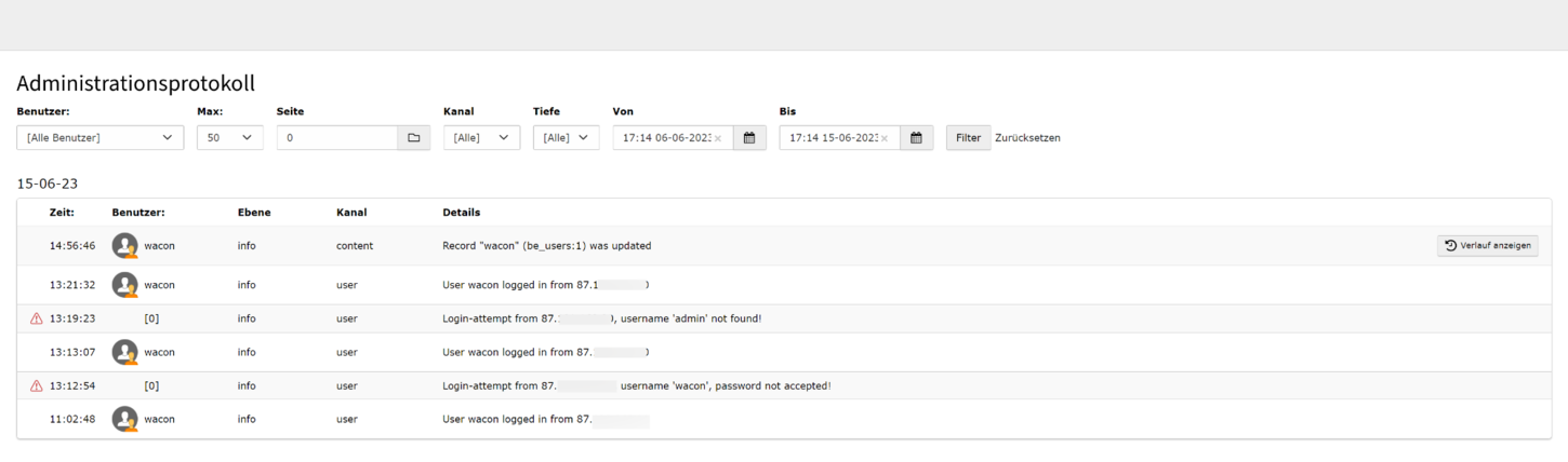 Das Log Modul im TYPO3 Backend
