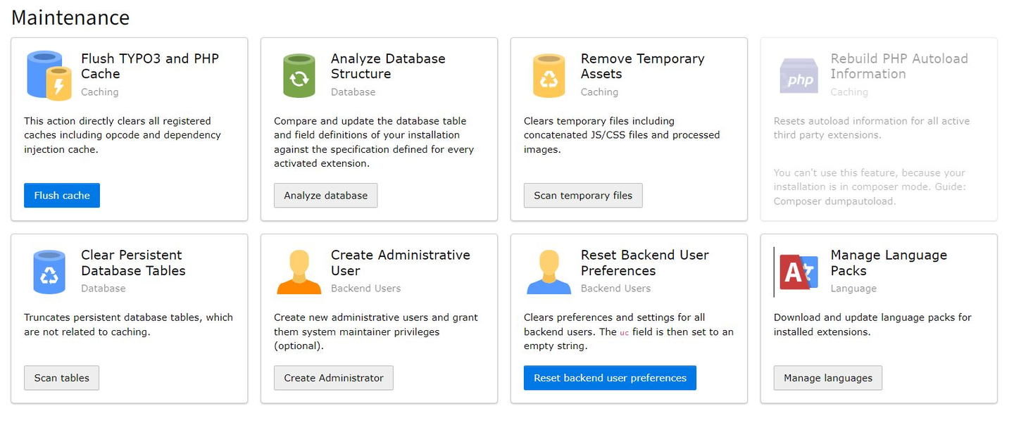 Das Maintenance-Modul im TYPO3 Backend
