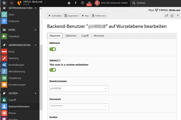 Dem TYPO3 Administrator ein neues Passwort vergeben
