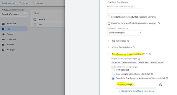 Tag-Properties für Consent Mode 2 definieren