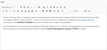 Screenshot Rich Text Editor(RTE) TYPO3 v9