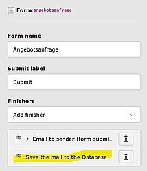 Screenshot: Finisher Save the Mail to the Databasee