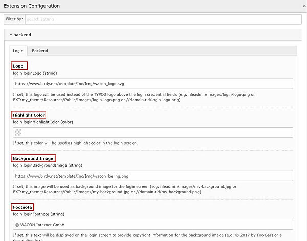 Enstellungen zur TYPO3 Login Maske