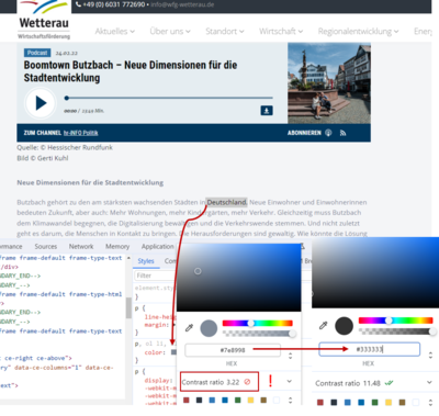 Farbkontrast mit den Chrome Entwicklertools
