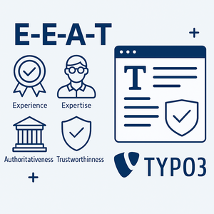 Illustration EEAT und TYPO3 in Blauton