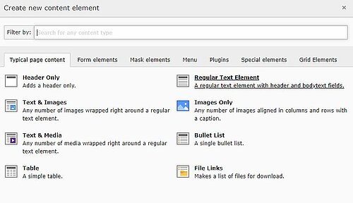 Content Element Wizard in TYPO3