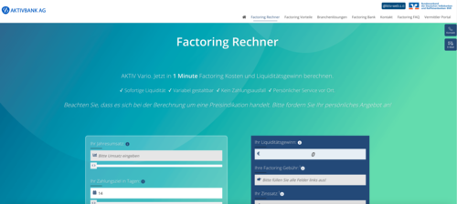 Screenshot Factoringrechner der Aktivbank