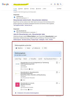 Google for Jobs im Suchergebnis von Google