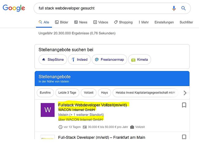 Beispiel für ein JobPosting in google