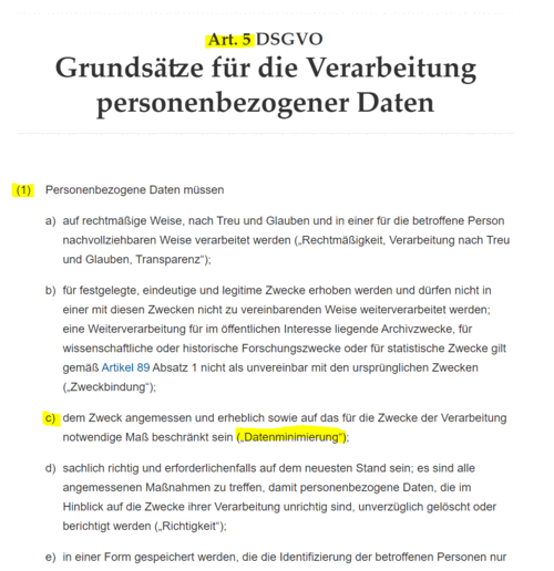 DSGVO Vorschrift zur Datenminimierung