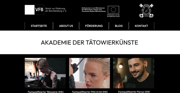 Screenshot der Startseite von tattoo-ausbildung.com