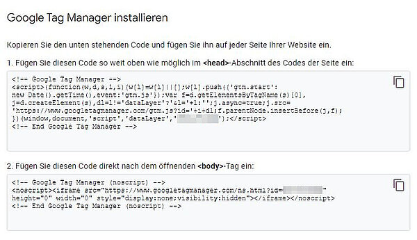 Code Snippet für Google Tag Manager