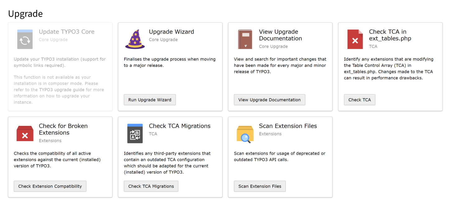 Das Upgrade-Modul im TYPO3 Backend