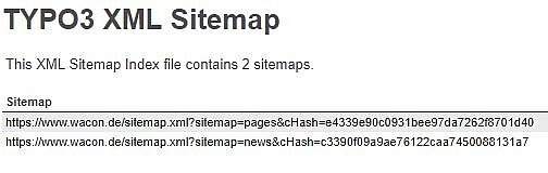 Automatisch generierte Übersicht der TYPO3 Sitemaps