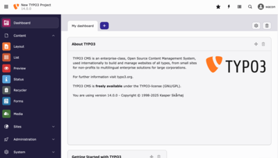 Screenshot TYPO3 Backend Version 14.0.0