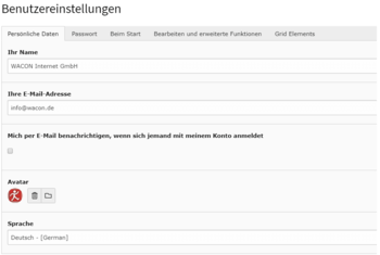 Screenshot Einstellungen TYPO3-Redakteur