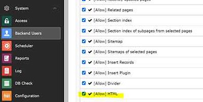 Inhaltselement Plain HTML deaktivieren