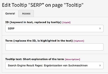 Pflege der Tooltips im Backend