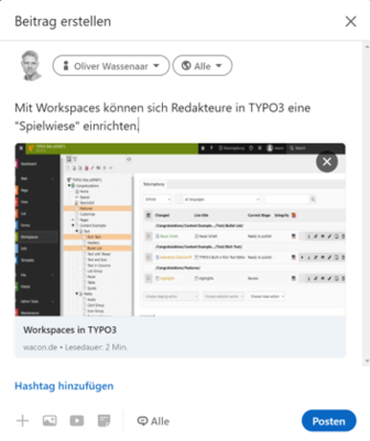 Darstellung eines Seitenlinks auf LinkedIn