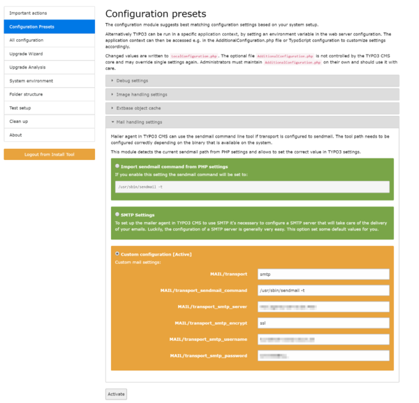 Maileinstellungen in TYPO3