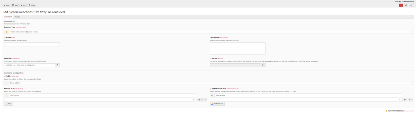 Das Create-New-Reaction Modul im TYPO3 Backend