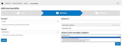 Screenshot 2. Schritt Newsletterversand