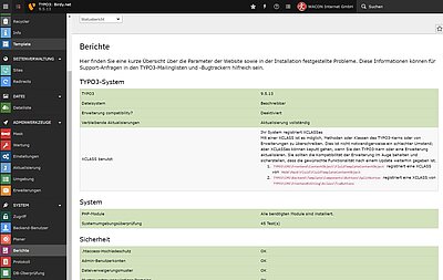 Statusbericht im TYPO3-Backend