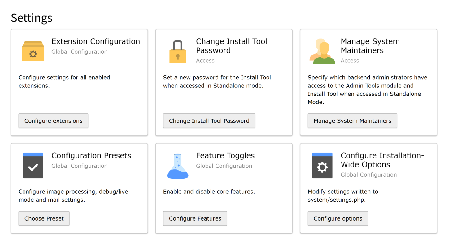 Das Settings-Modul im TYPO3 Backend